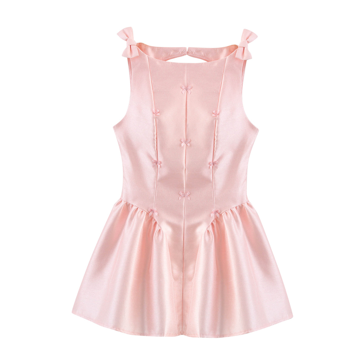 Women Clothing Summer Sexy Hollow Out Cutout Back Sleeveless Bowknot Decorative Pettiskirt Short Dress