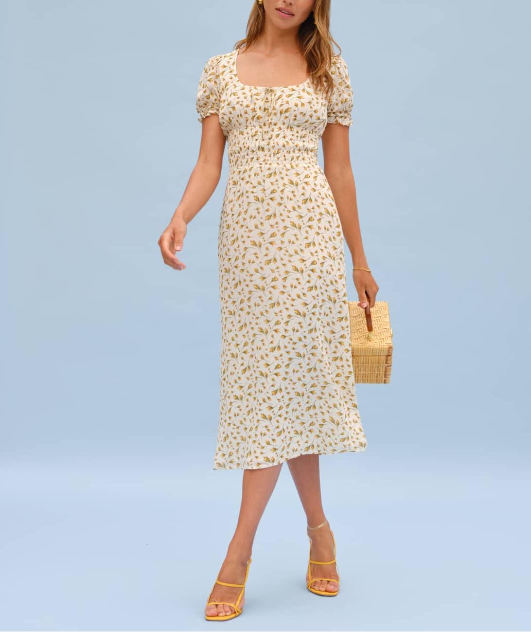 Summer Gentle Floral Dress Spring Summer French Mid Length Waist Slimming