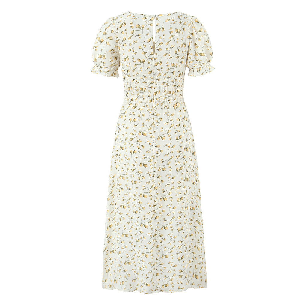 Summer Gentle Floral Dress Spring Summer French Mid Length Waist Slimming