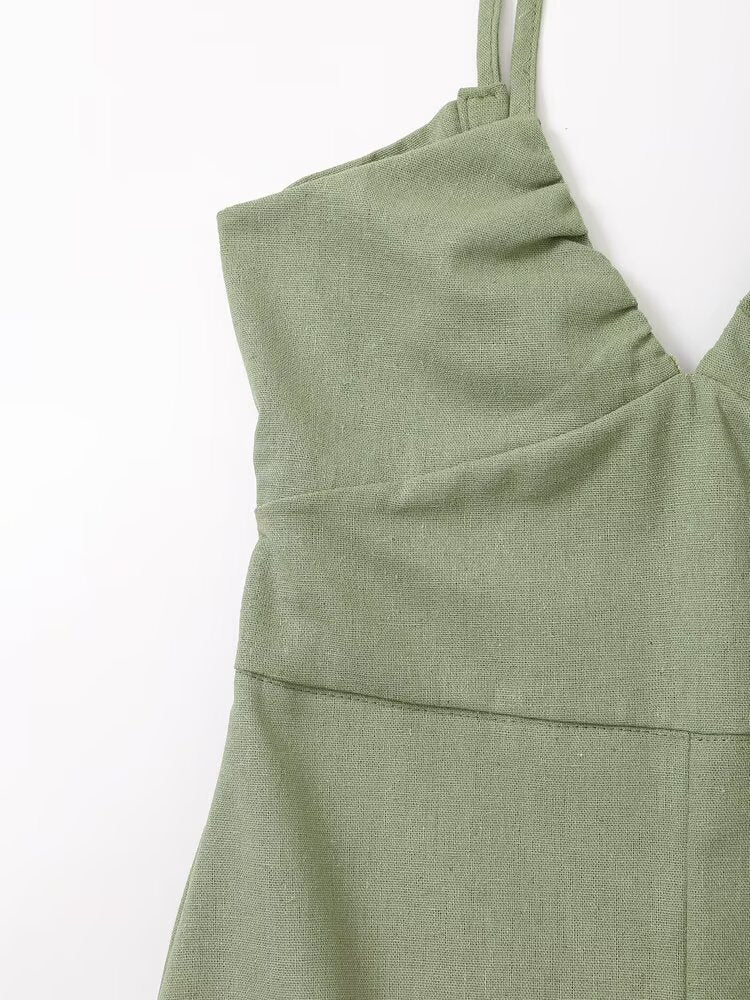 Spring Women Clothing French Design Linen Midi Dress