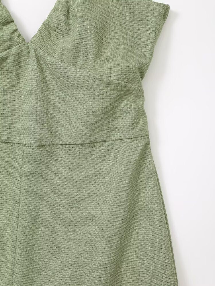 Spring Women Clothing French Design Linen Midi Dress