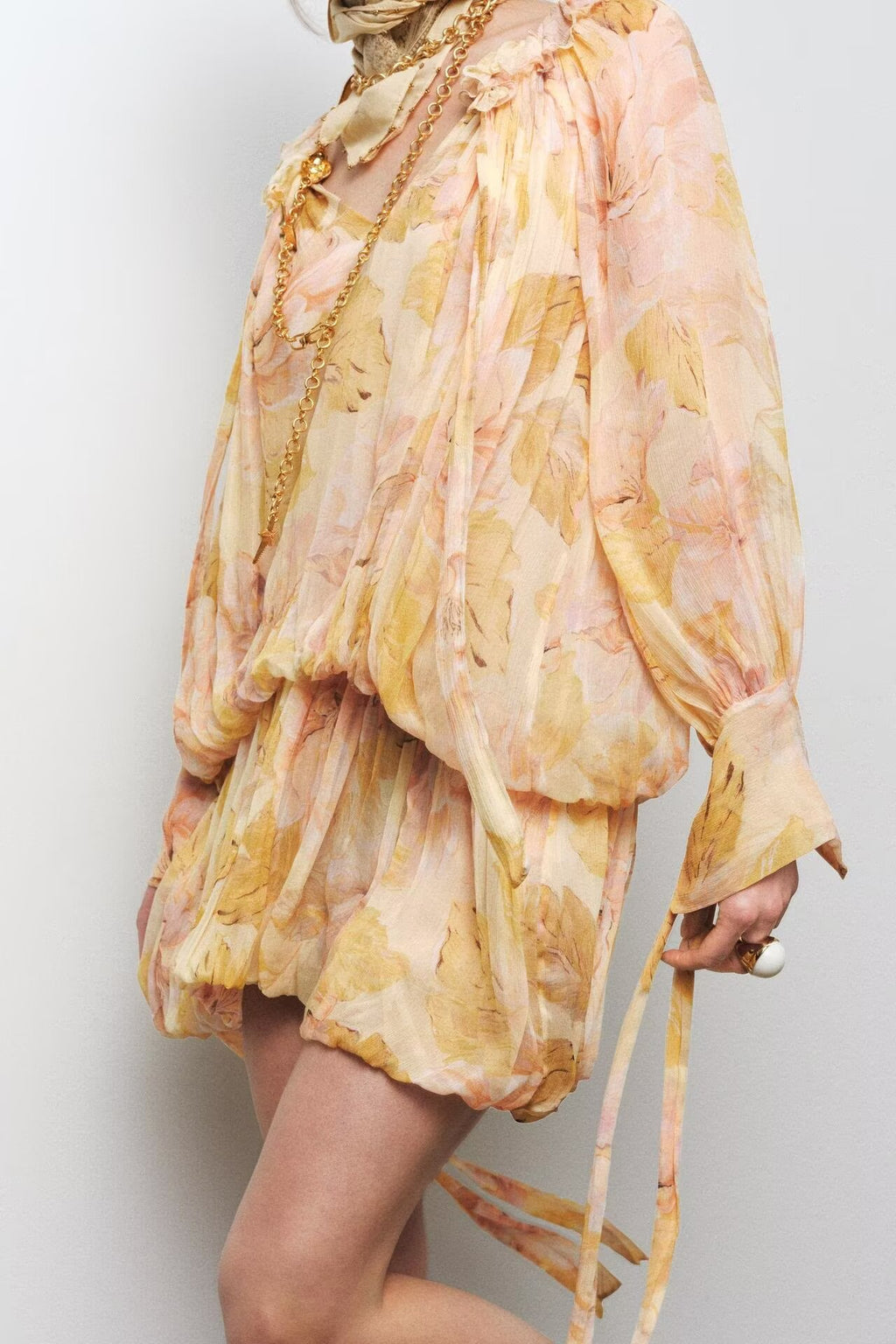 Spring Women Printing Pullover round Neck Long Sleeves Bud Short Dress