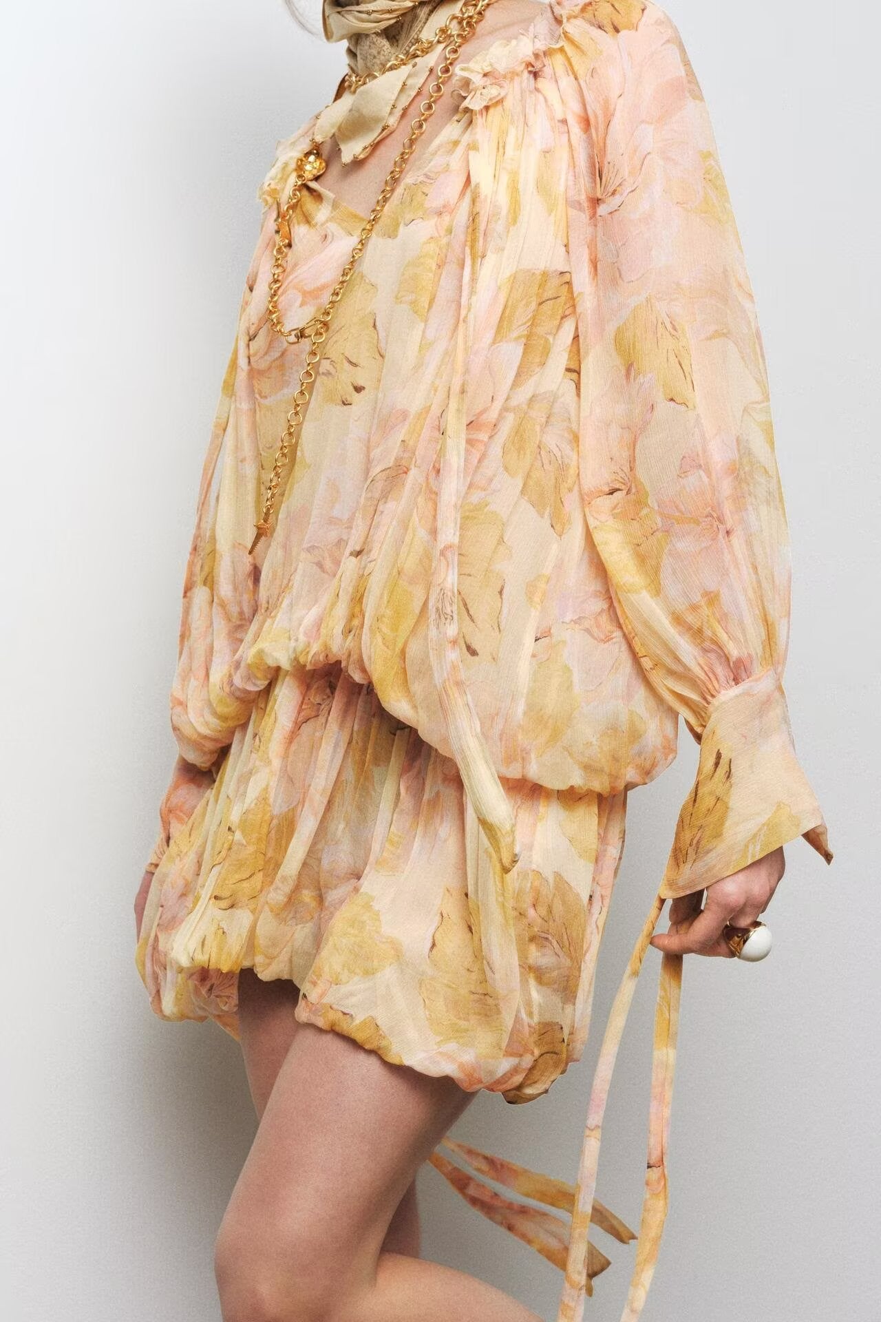 Spring Women Printing Pullover round Neck Long Sleeves Bud Short Dress