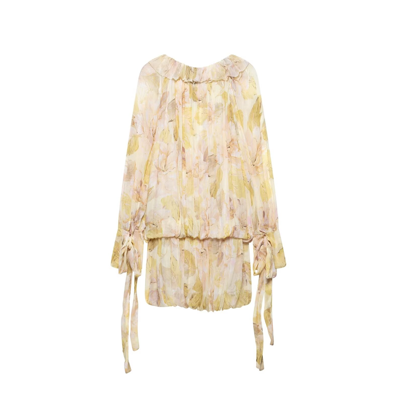 Spring Women Printing Pullover round Neck Long Sleeves Bud Short Dress