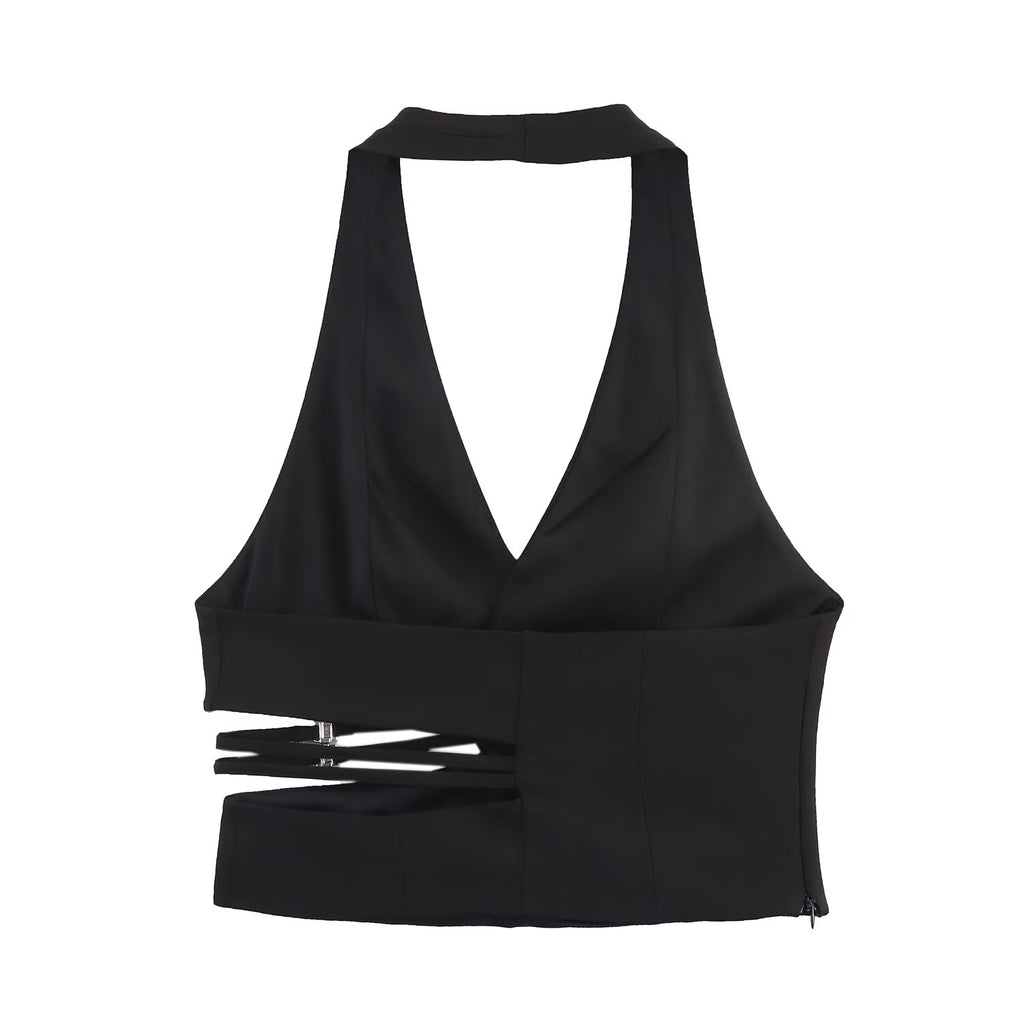 Women Clothing Classic Open Design Hanging Collar Top