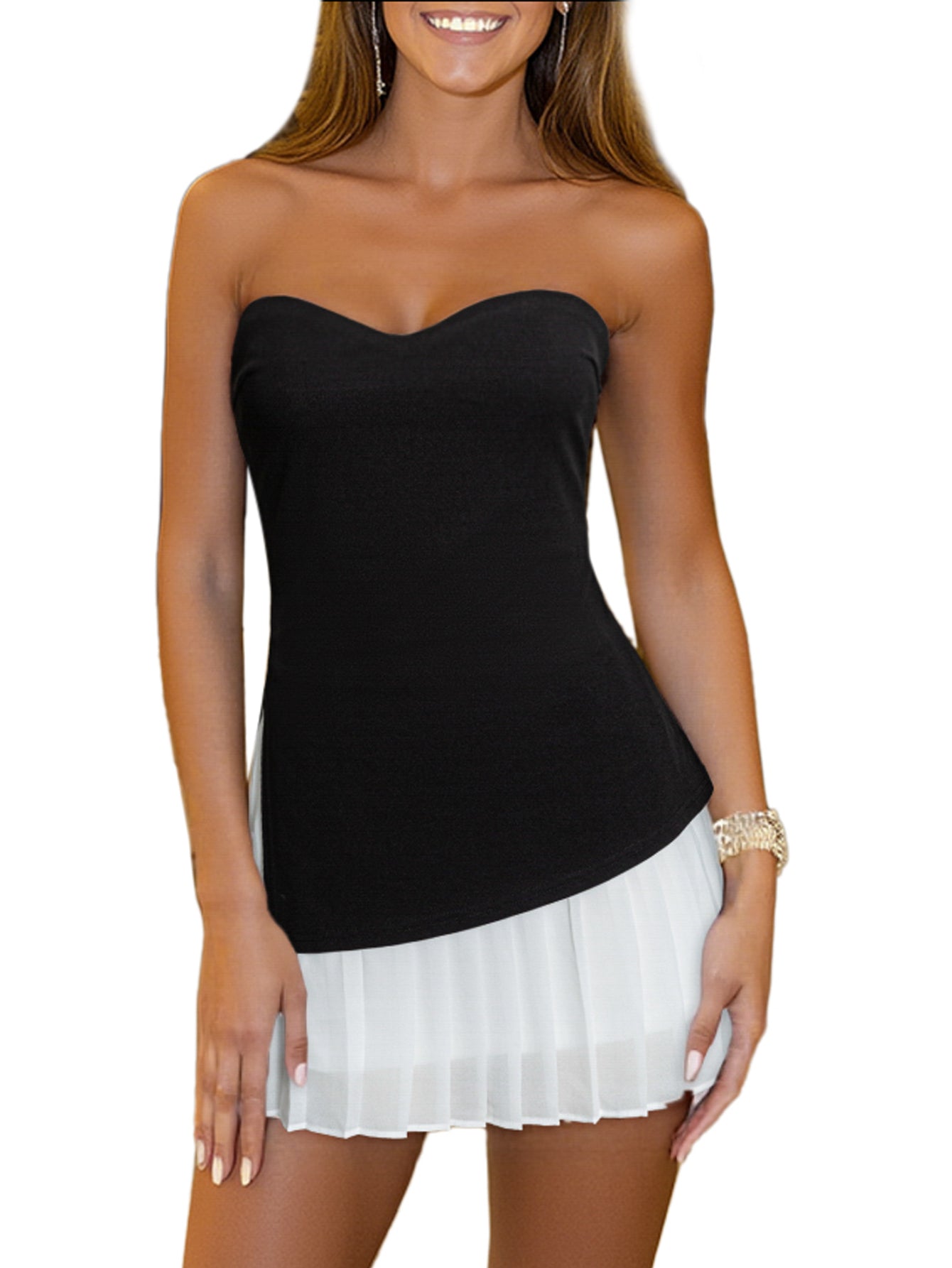 Summer Elegant Black And White Chiffon Dress For Women