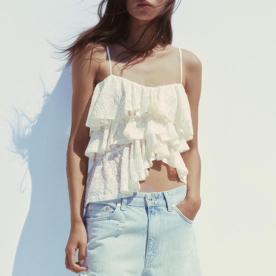 Women Clothing Sexy Lace Laminated Decoration Top