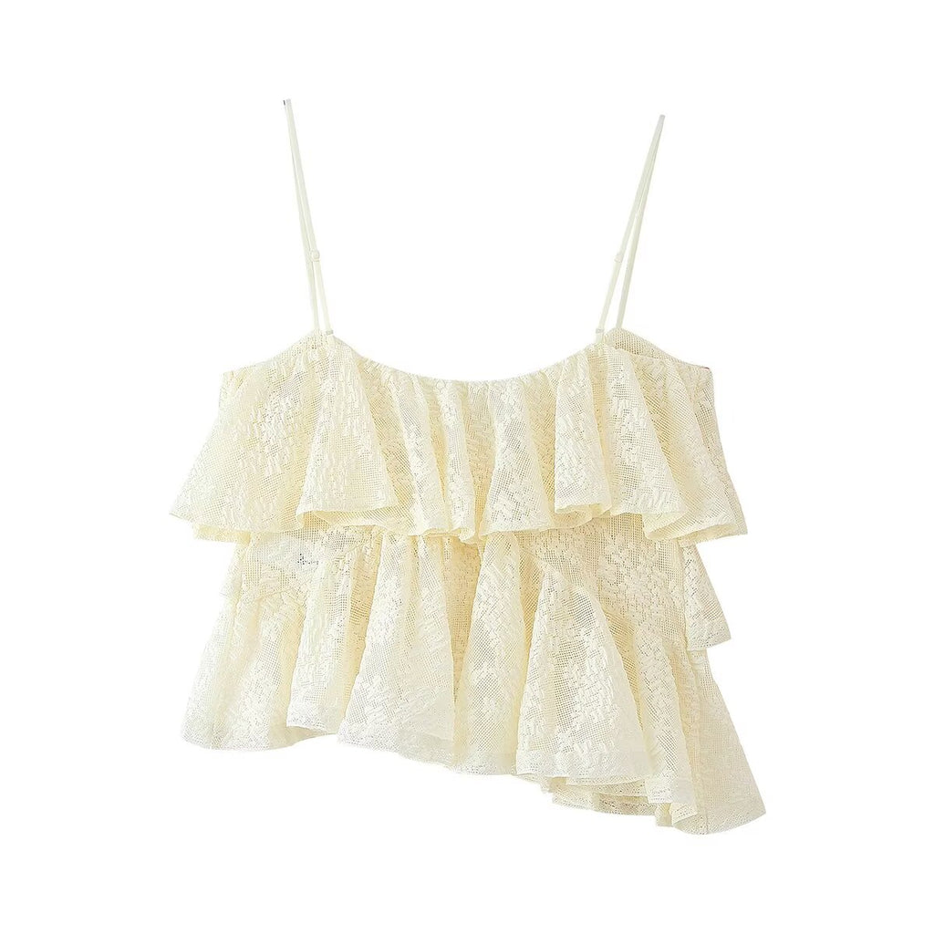 Women Clothing Sexy Lace Laminated Decoration Top