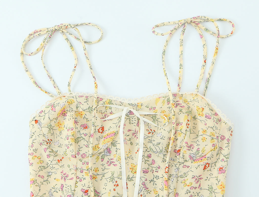 Women Sexy Backless Hip Women Bow Floral Strap Dress