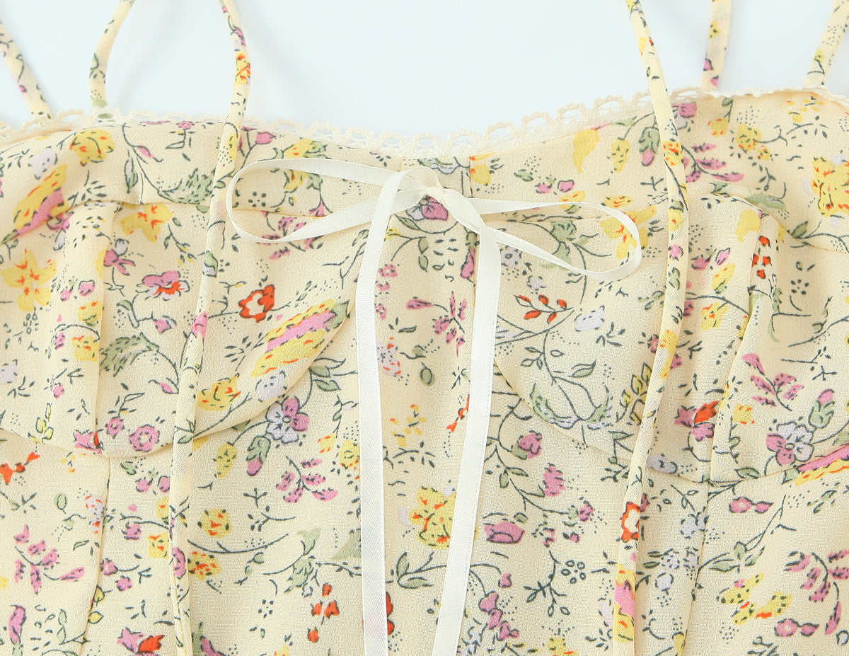 Women Sexy Backless Hip Women Bow Floral Strap Dress