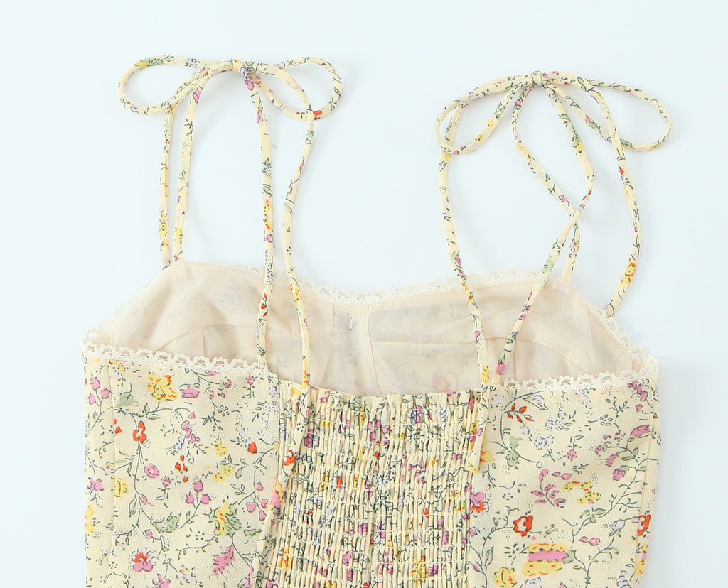 Women Sexy Backless Hip Women Bow Floral Strap Dress