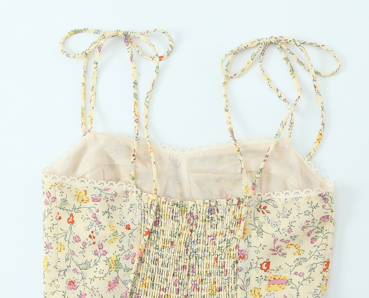 Women Sexy Backless Hip Women Bow Floral Strap Dress