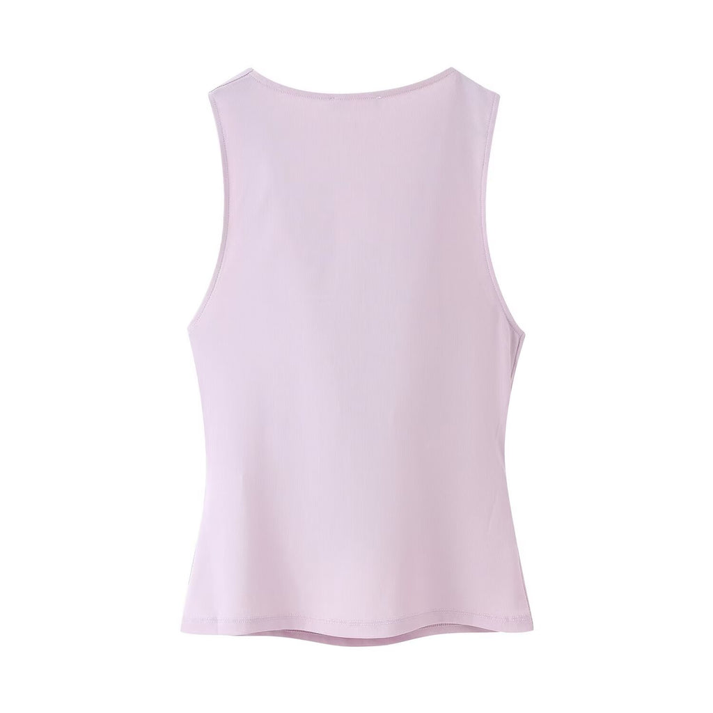 Summer Women Pleated Decorative Draped Collar Sleeveless Top Vest for Women