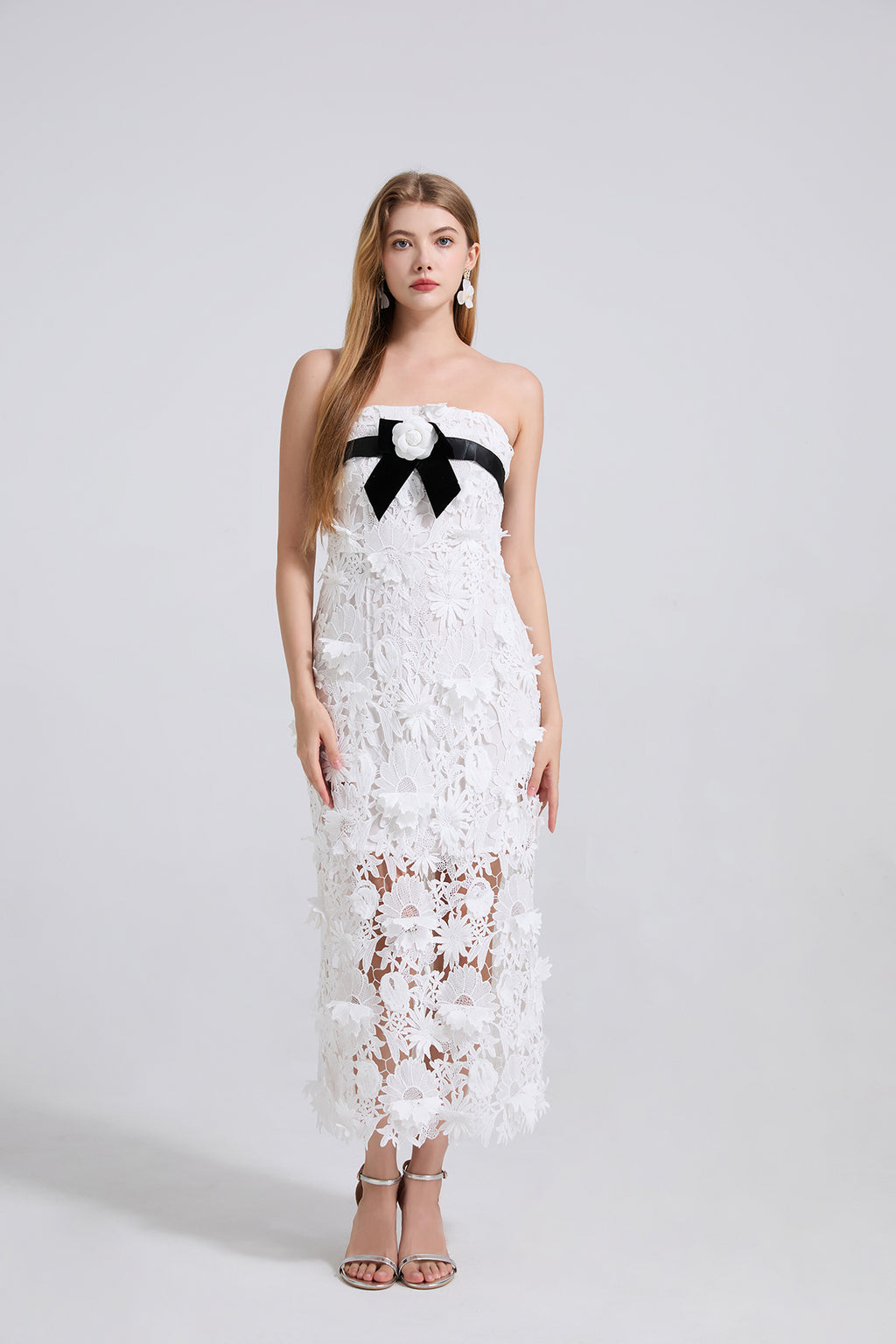 Women Lace Three Dimensional Flower Embroidery Elegant Dress