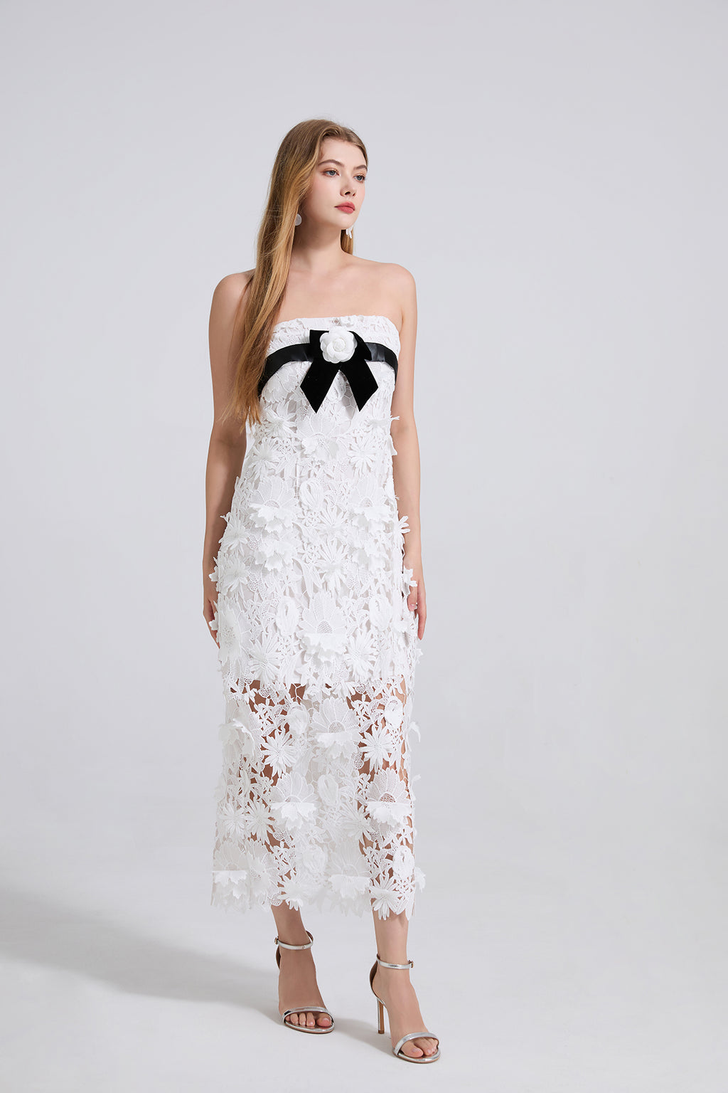 Women Lace Three Dimensional Flower Embroidery Elegant Dress