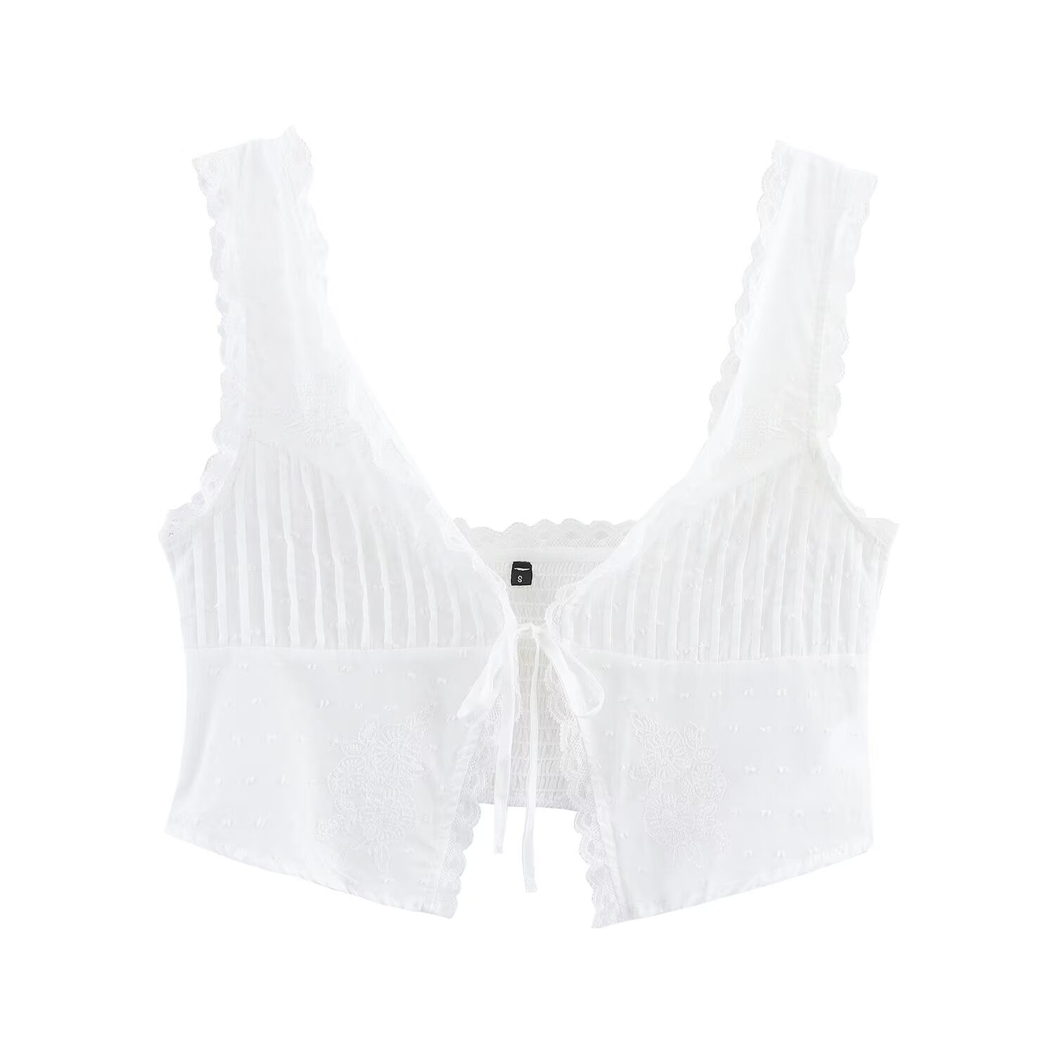 Summer Women Clothing Tulle Bowknot Decoration V neck Short Top