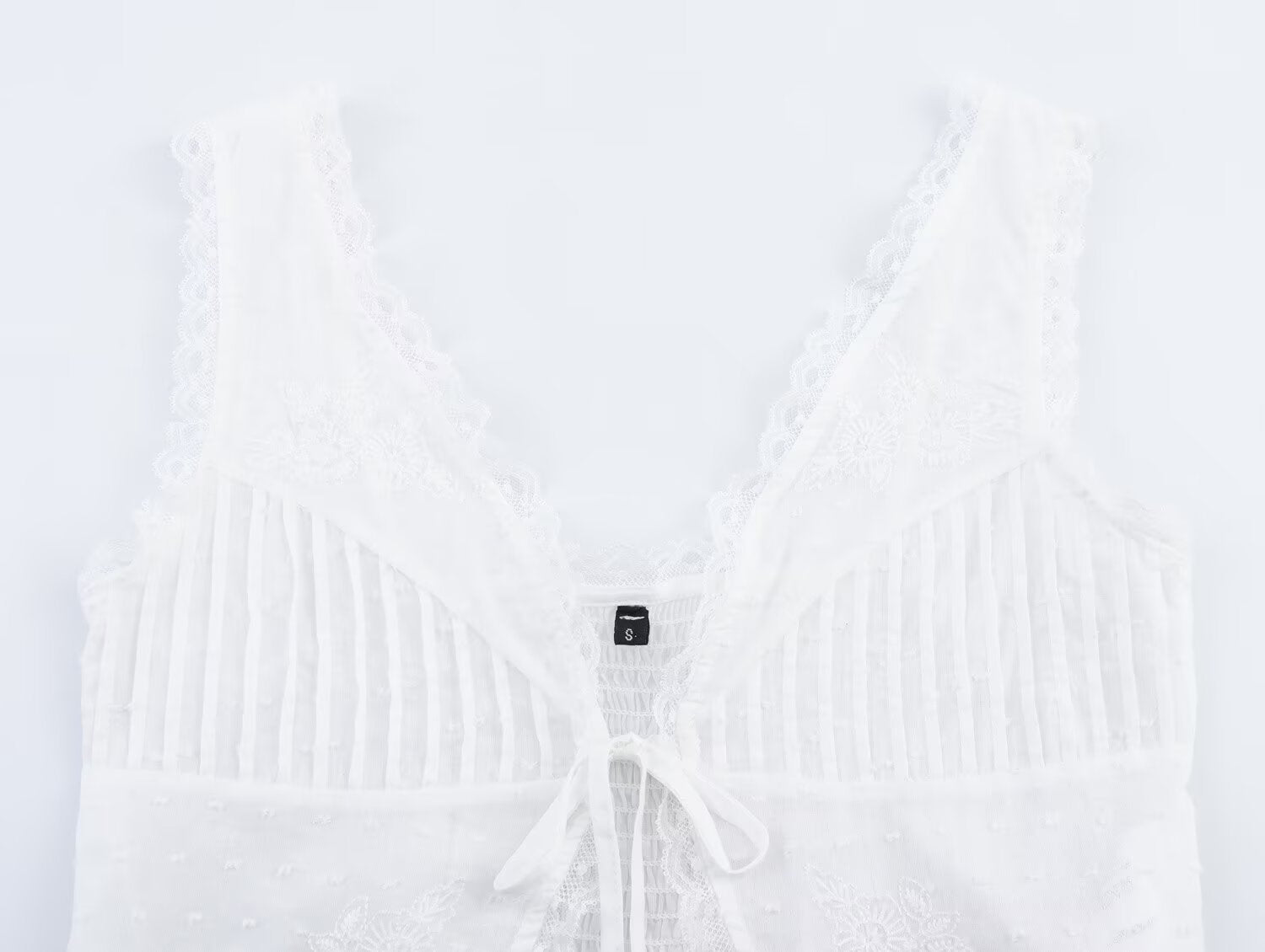 Summer Women Clothing Tulle Bowknot Decoration V neck Short Top