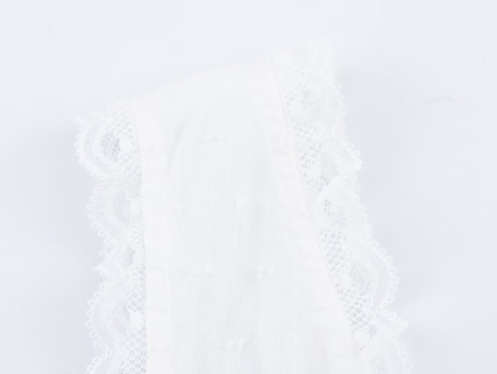 Summer Women Clothing Tulle Bowknot Decoration V neck Short Top