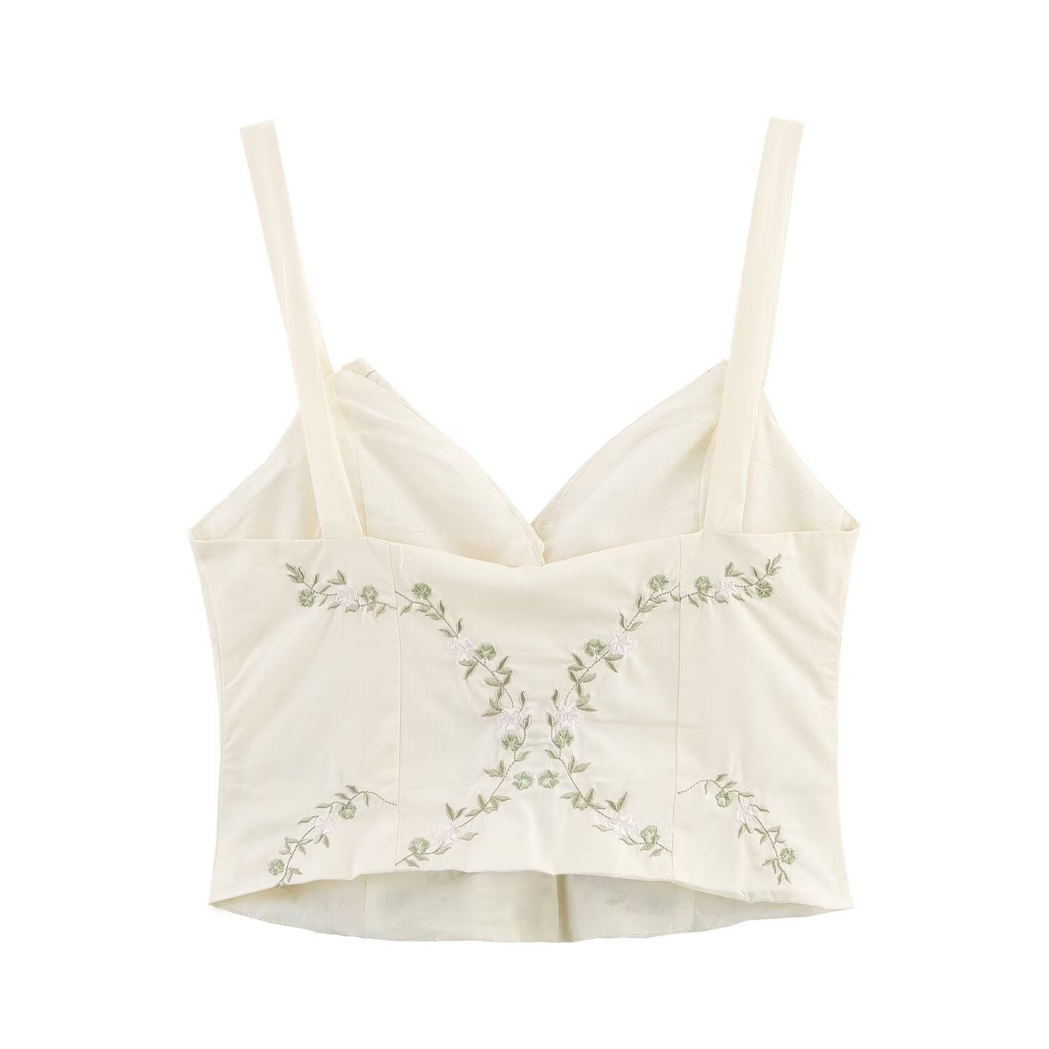 Summer Women Clothing Embroidered Poplin Cotton V neck Strap Top