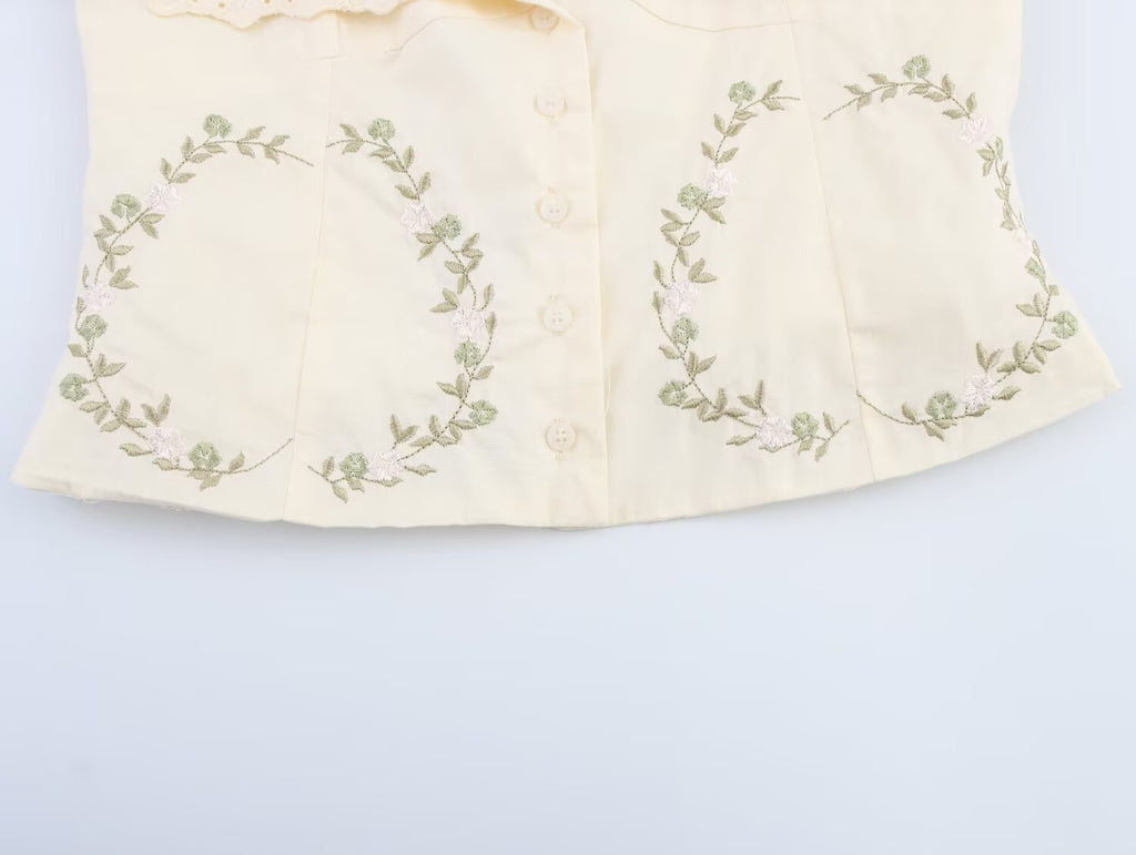 Summer Women Clothing Embroidered Poplin Cotton V neck Strap Top