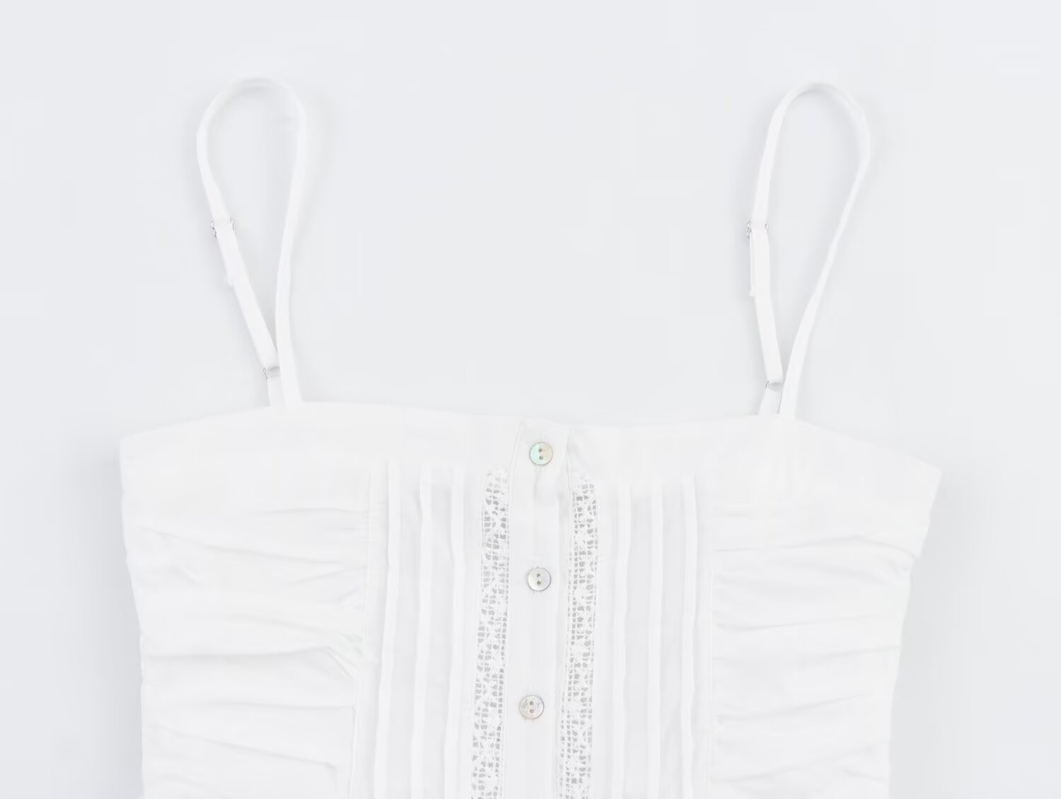 Women Clothing Sweet French Lace Embroidered Pleated Spaghetti-Strap Camisole Top