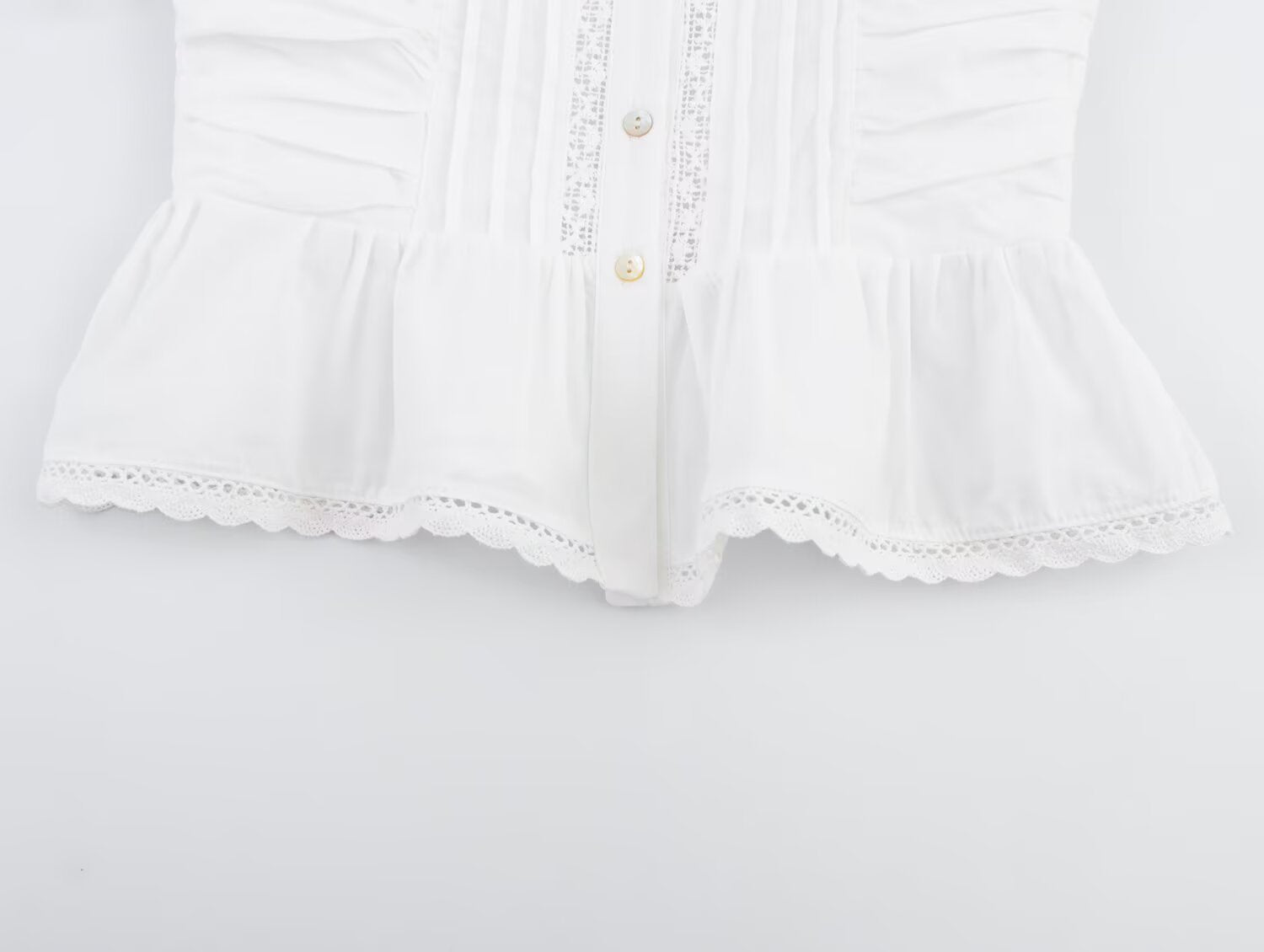 Women Clothing Sweet French Lace Embroidered Pleated Spaghetti-Strap Camisole Top