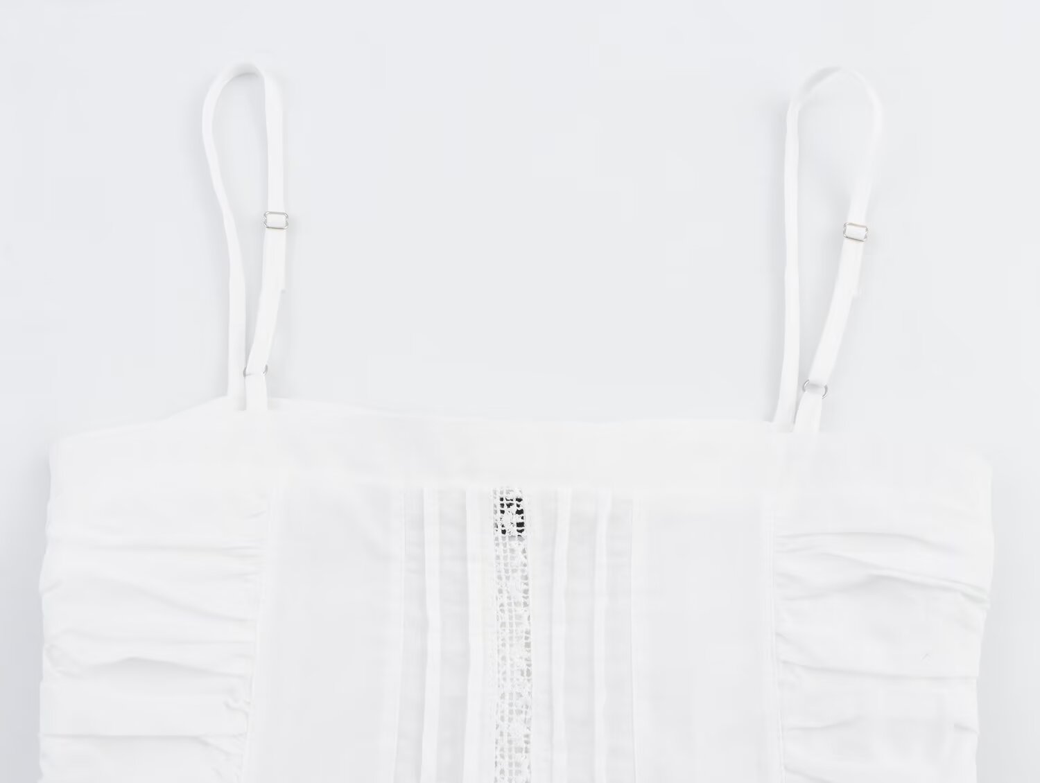 Women Clothing Sweet French Lace Embroidered Pleated Spaghetti-Strap Camisole Top