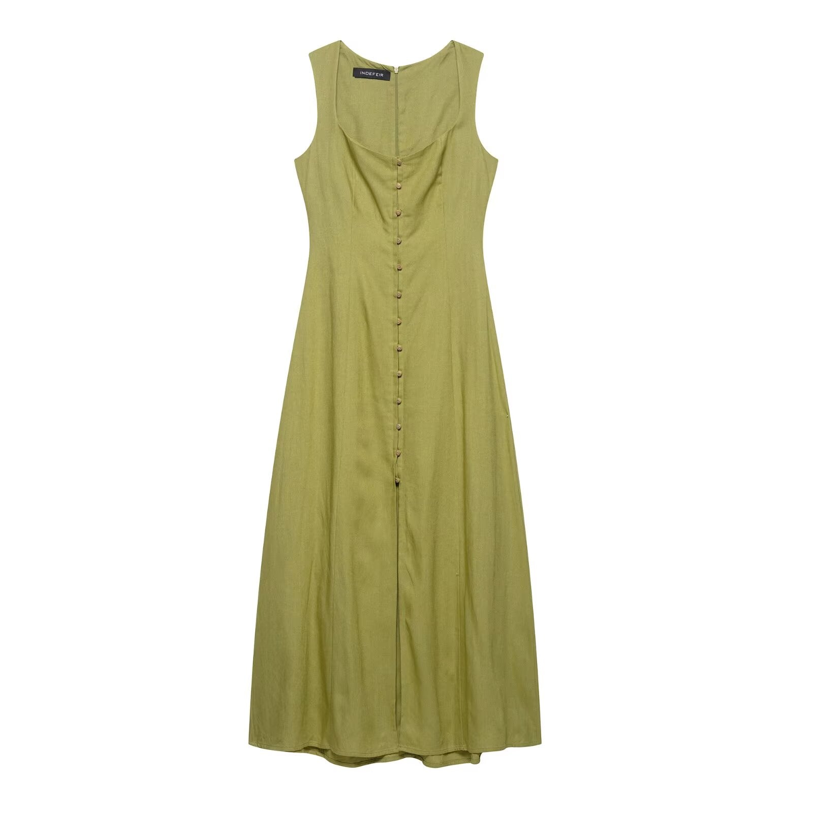 Women Clothing Summer Slim Fit Slimming Linen Midi Dress