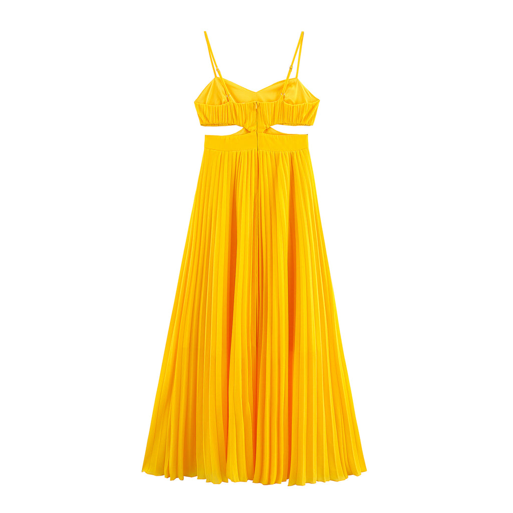 Summer Women Clothing Dopamine Vacation Pleated Large Swing Yellow Suspender Dresses