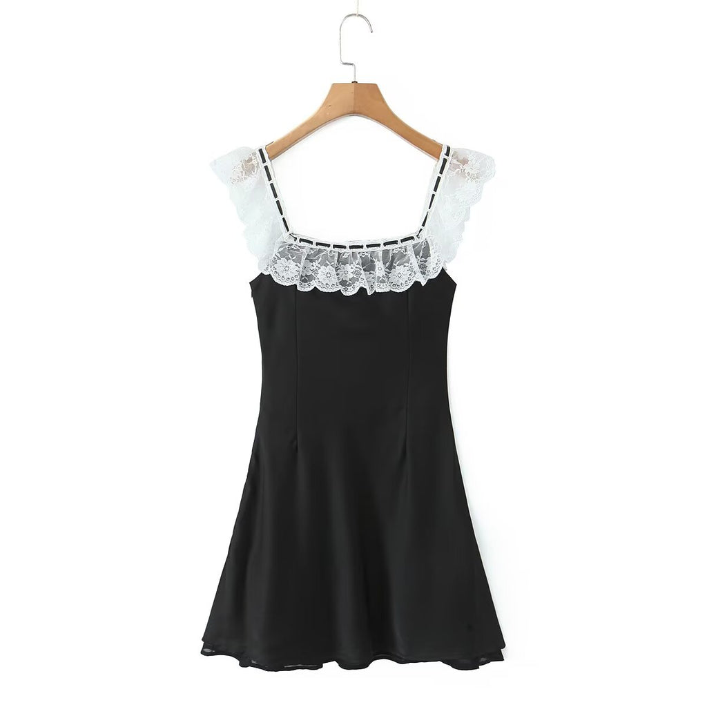 Summer Women Clothing Pure Sexy Ruffled Lace Patchwork Waist Slimming Slimming Dress Short Dresses