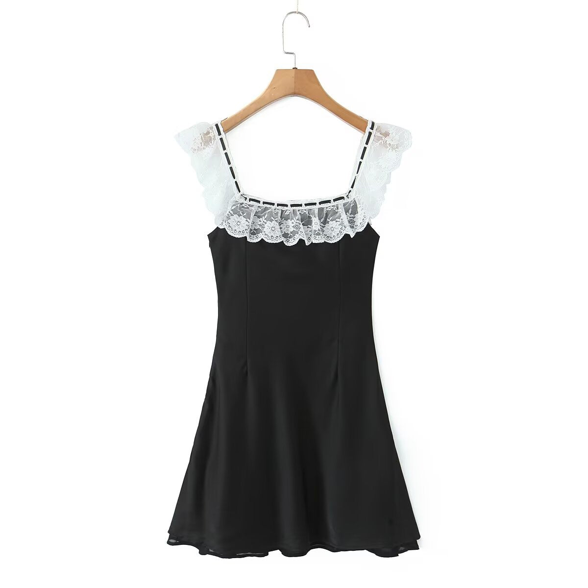 Summer Women Clothing Pure Sexy Ruffled Lace Patchwork Waist Slimming Slimming Dress Short Dresses