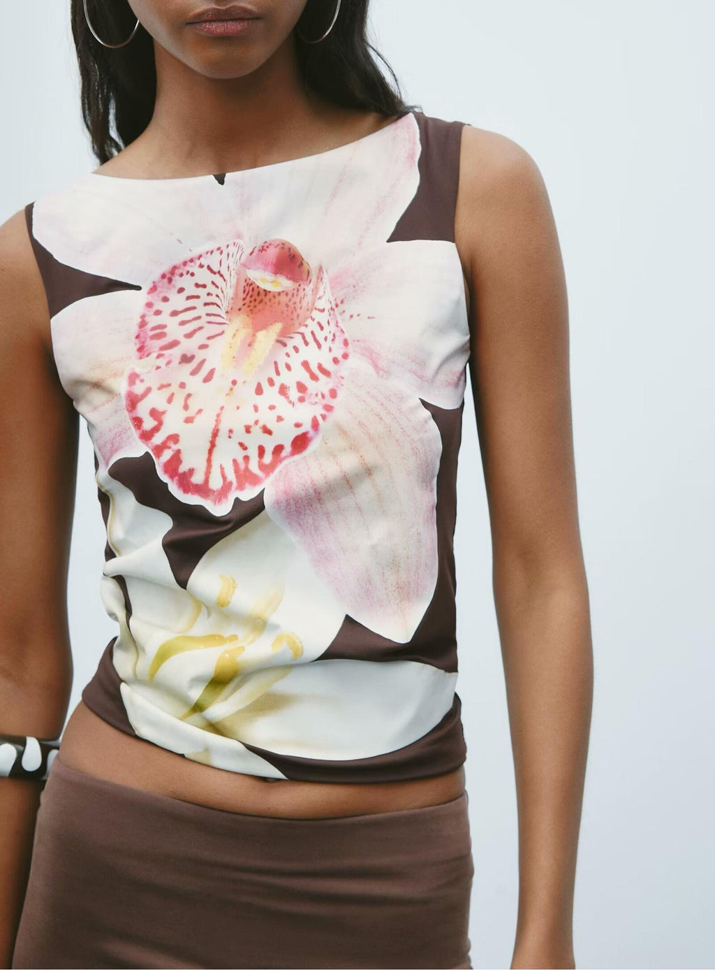 Summer Women Clothing Fashionable Simple Floral Printed Nylon Top