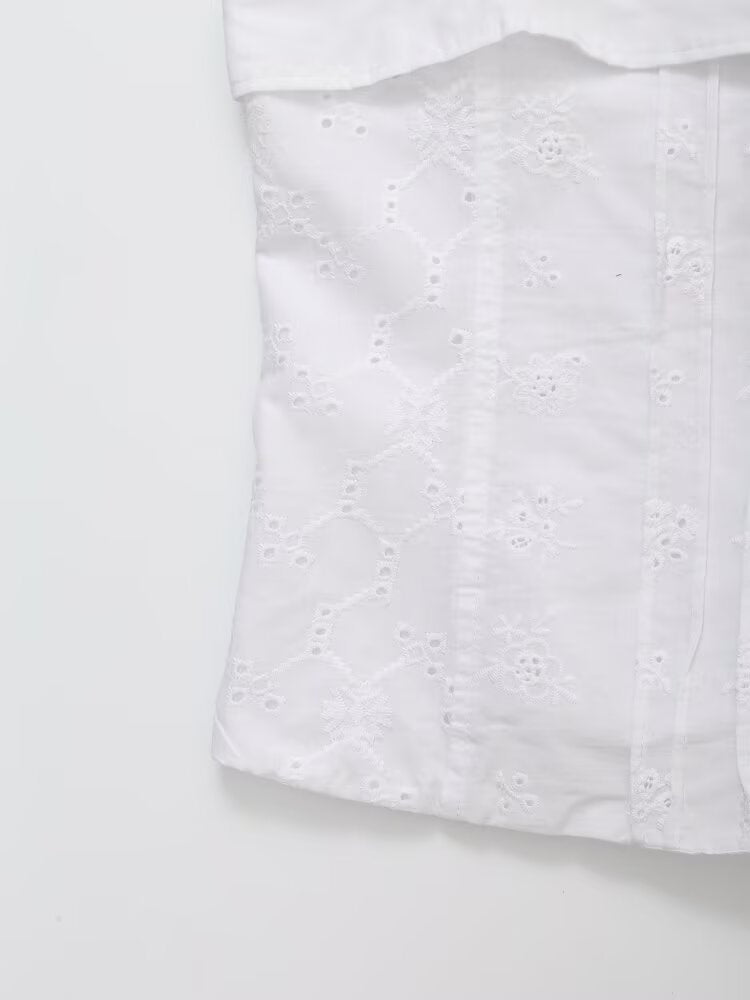 Women Clothing Fashionable Casual Embroidered Poplin Top