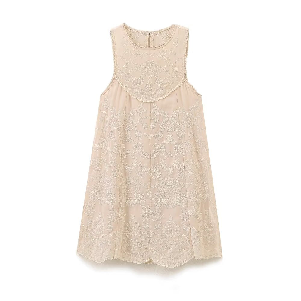 Women Clothing Series Contrast Color Embroidery Dress