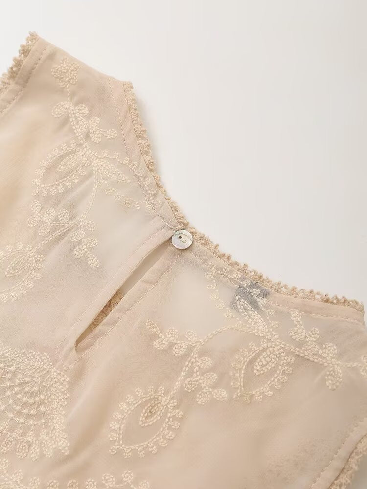 Women Clothing Series Contrast Color Embroidery Dress