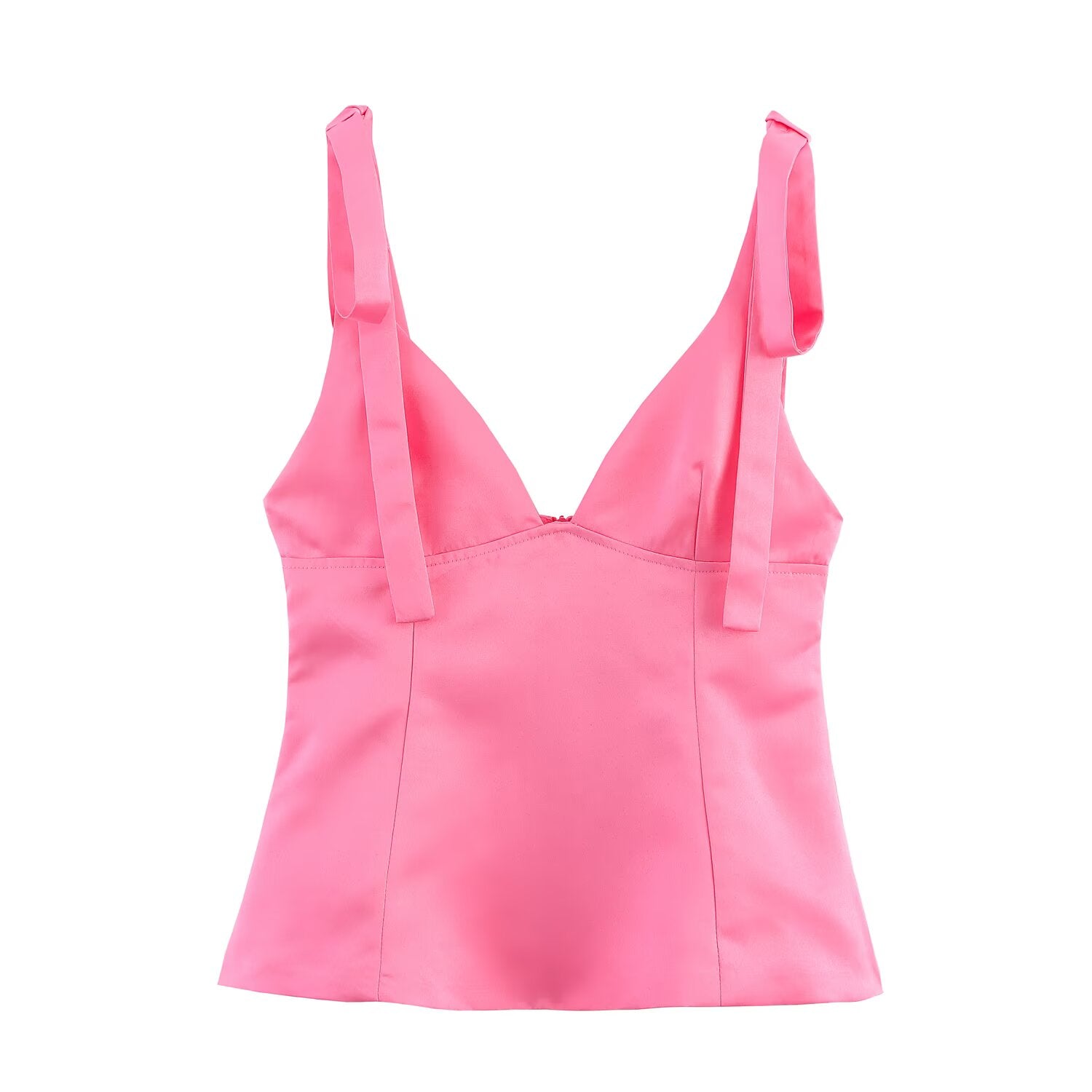 Summer Women Clothing All Matching Pullover V neck Bowknot Decoration Silk Satin Textured Top