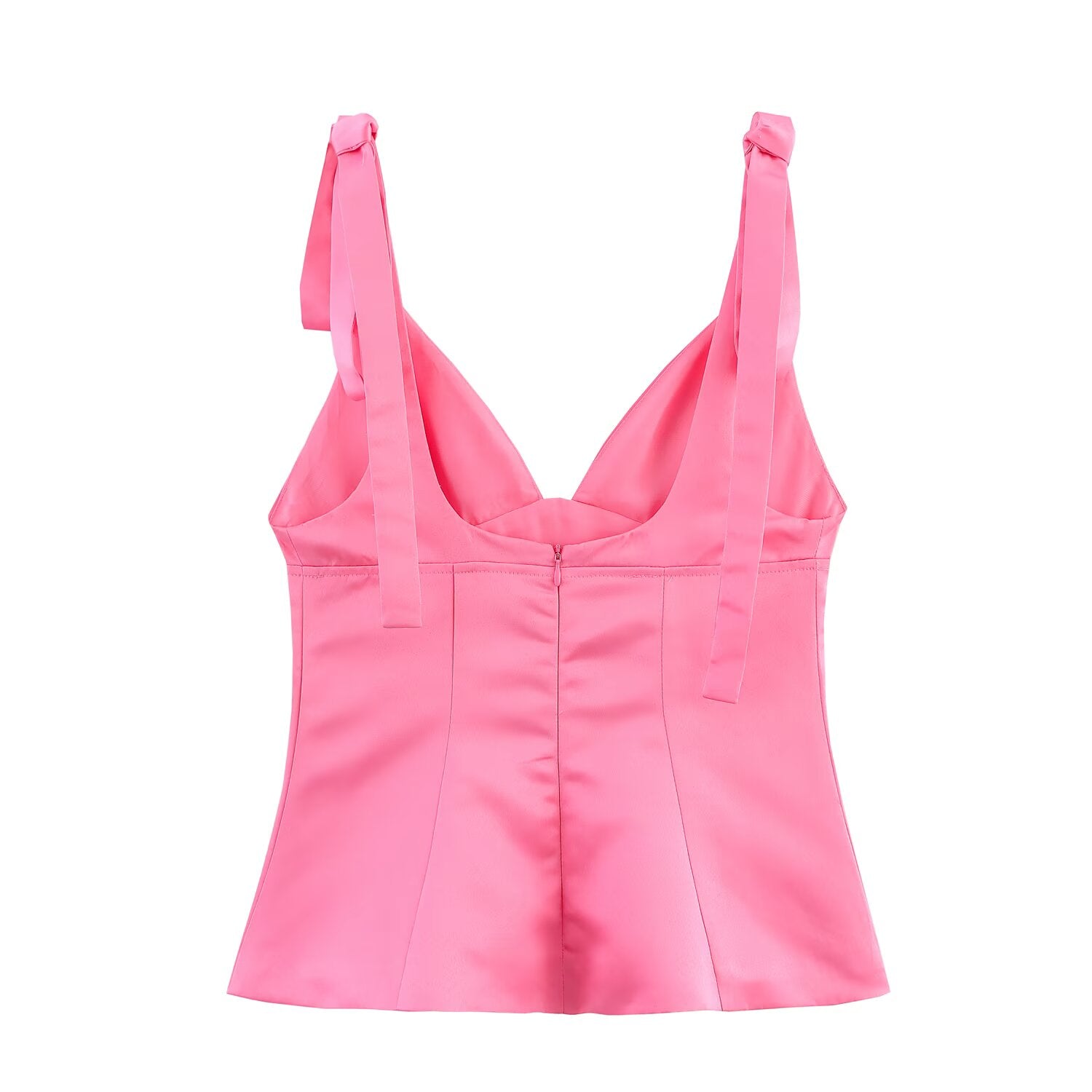 Summer Women Clothing All Matching Pullover V neck Bowknot Decoration Silk Satin Textured Top