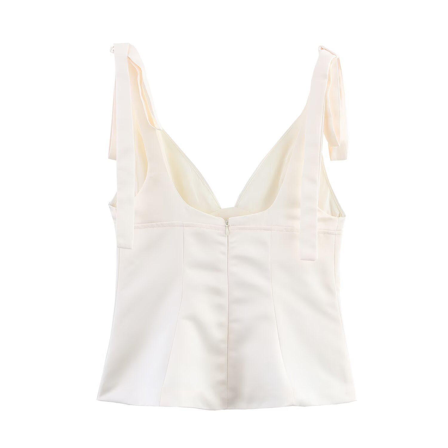 Summer Women Clothing All Matching Pullover V neck Bowknot Decoration Silk Satin Textured Top