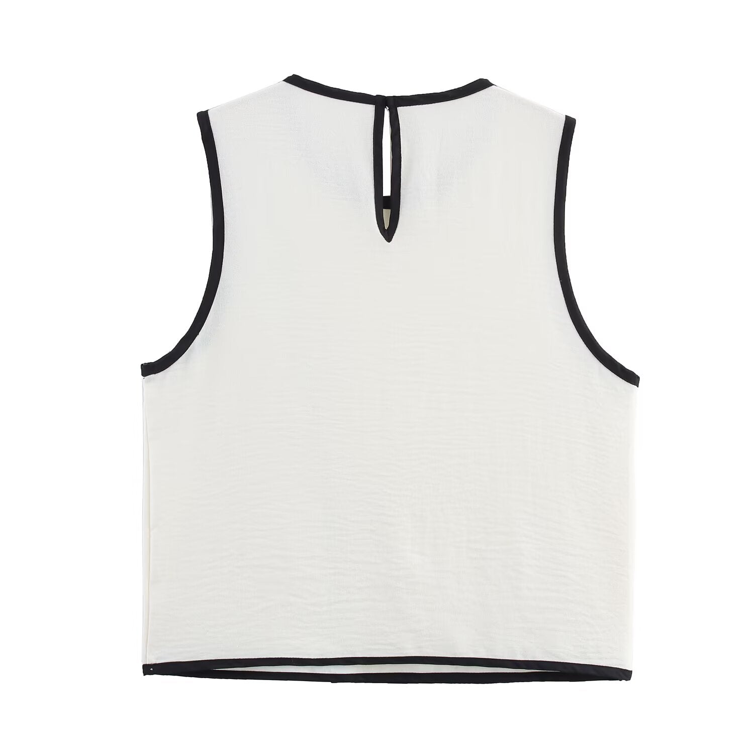 Women Contrast Color Trim Crepe round Neck Sleeveless Top