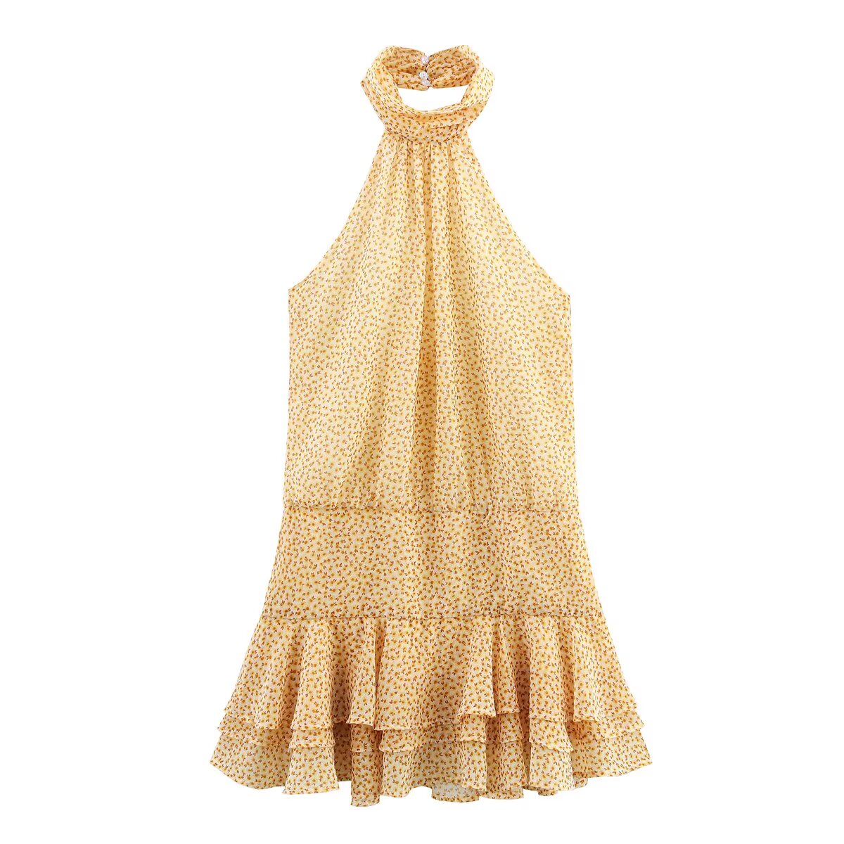 Summer Women Clothing Laminated Hanging Collar Printing Dress