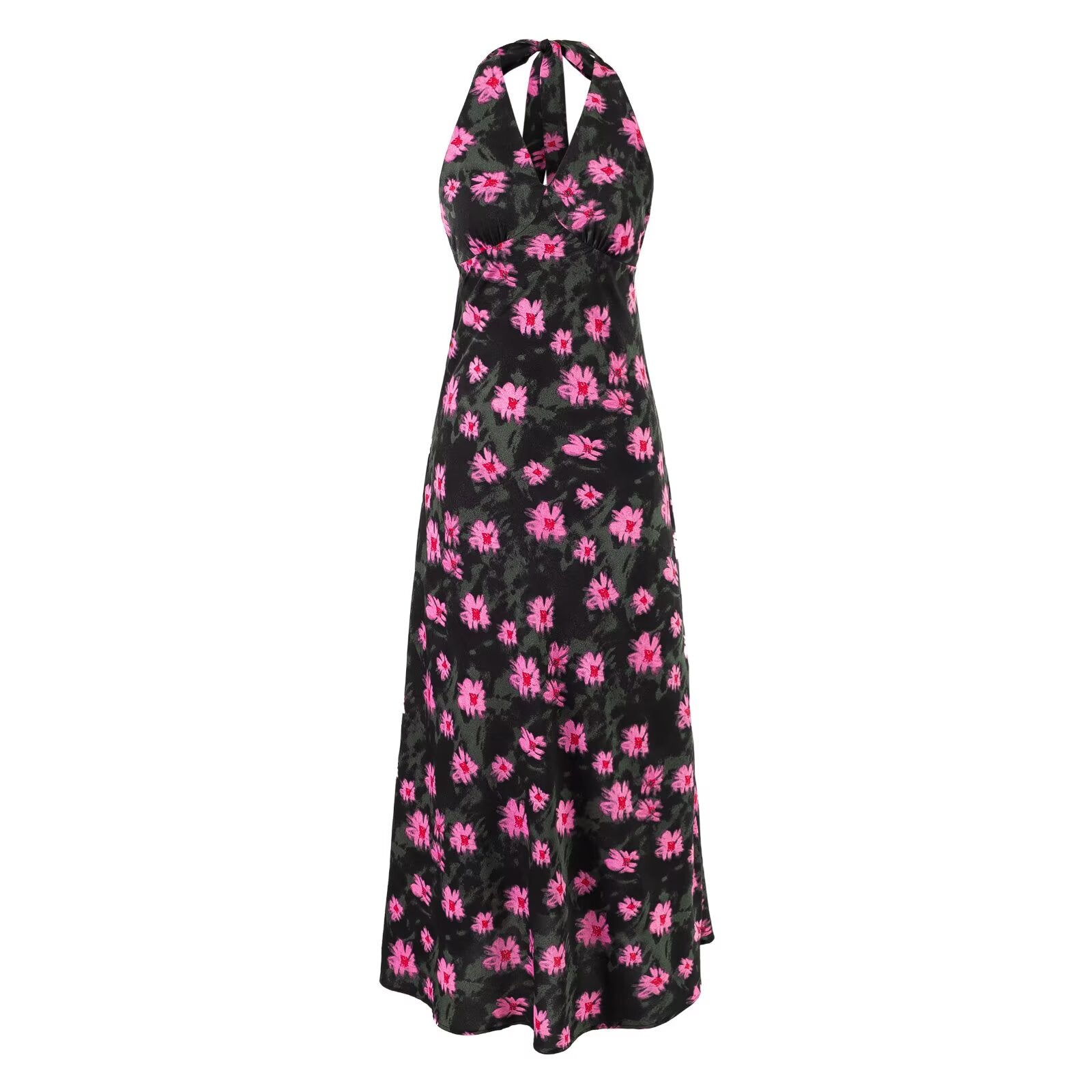 Sweet Printed Chic Sleeveless Backless Midi Dress Halter Retro Vacation Dress