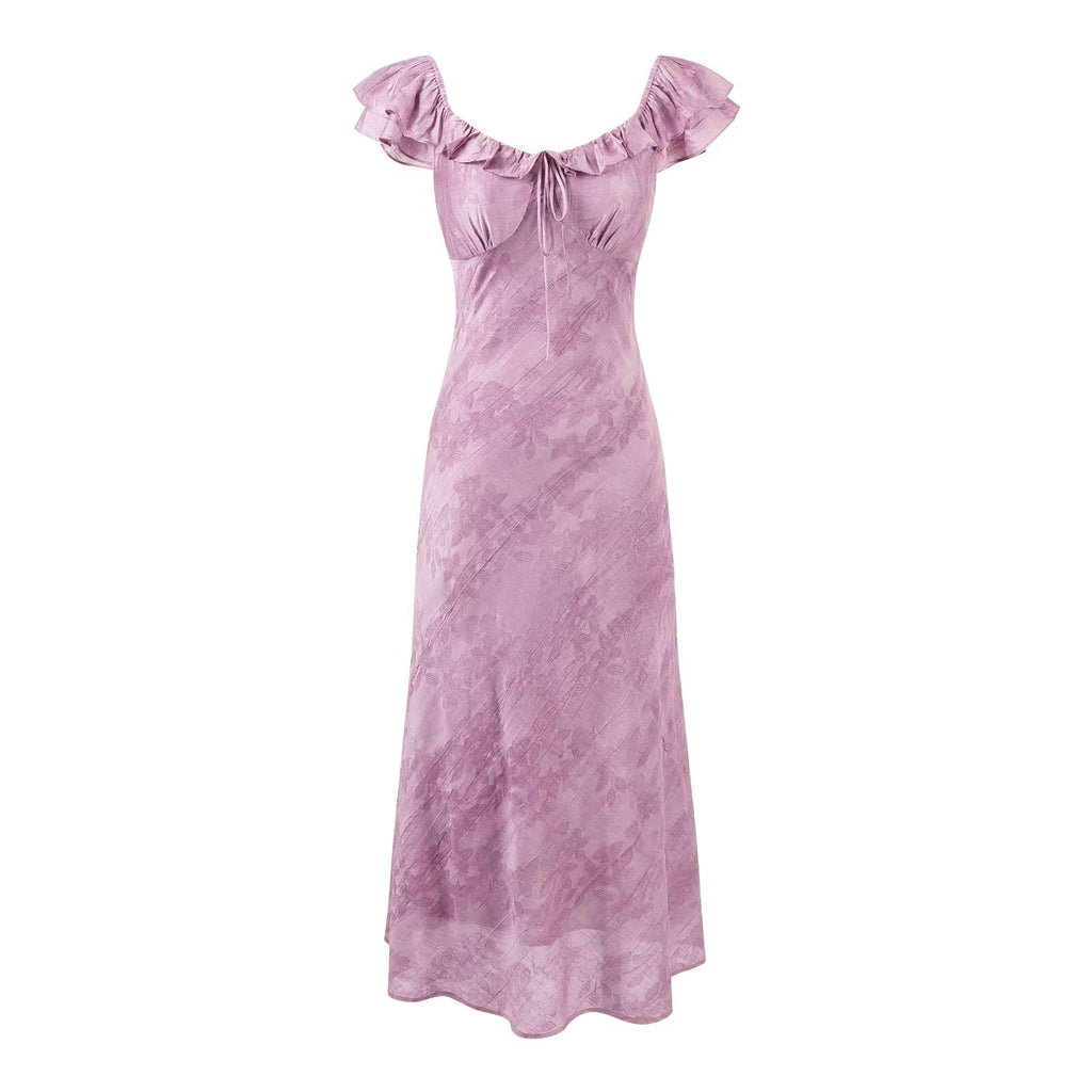 Summer Elegance Tie Dyed Jacquard Lotus Leaf Collar Slim Slimming Maxi Dress Women