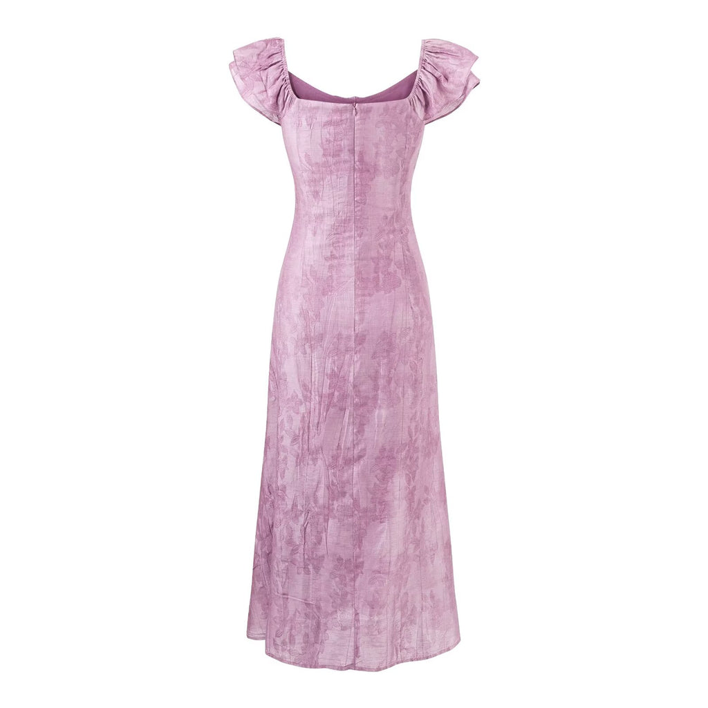 Summer Elegance Tie Dyed Jacquard Lotus Leaf Collar Slim Slimming Maxi Dress Women