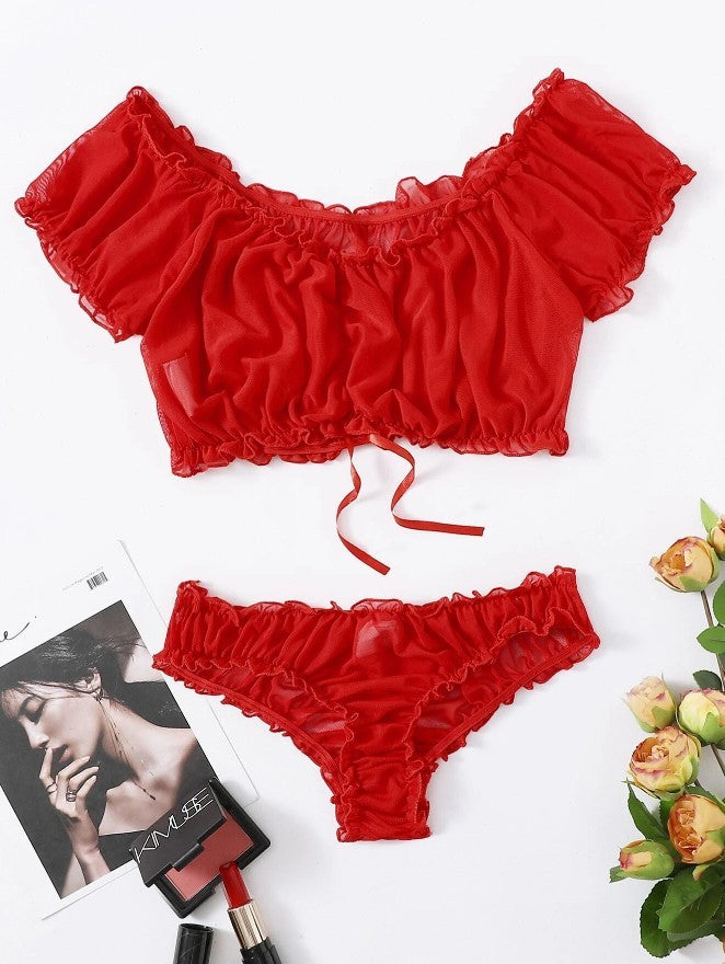 European And American Sexy Lingerie One-Shoulder Two-Piece Sling Set