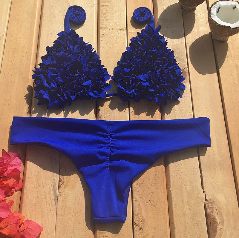 New sewn flower swimwear Europe and America burst triangle bikini