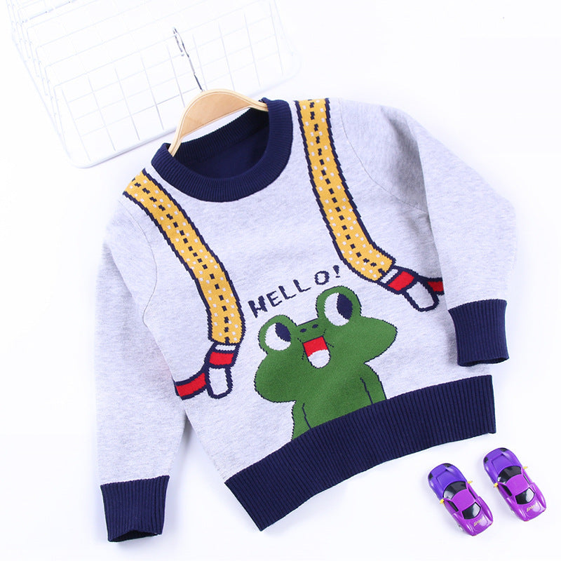 Boys all-match suspenders frog knitted sweater