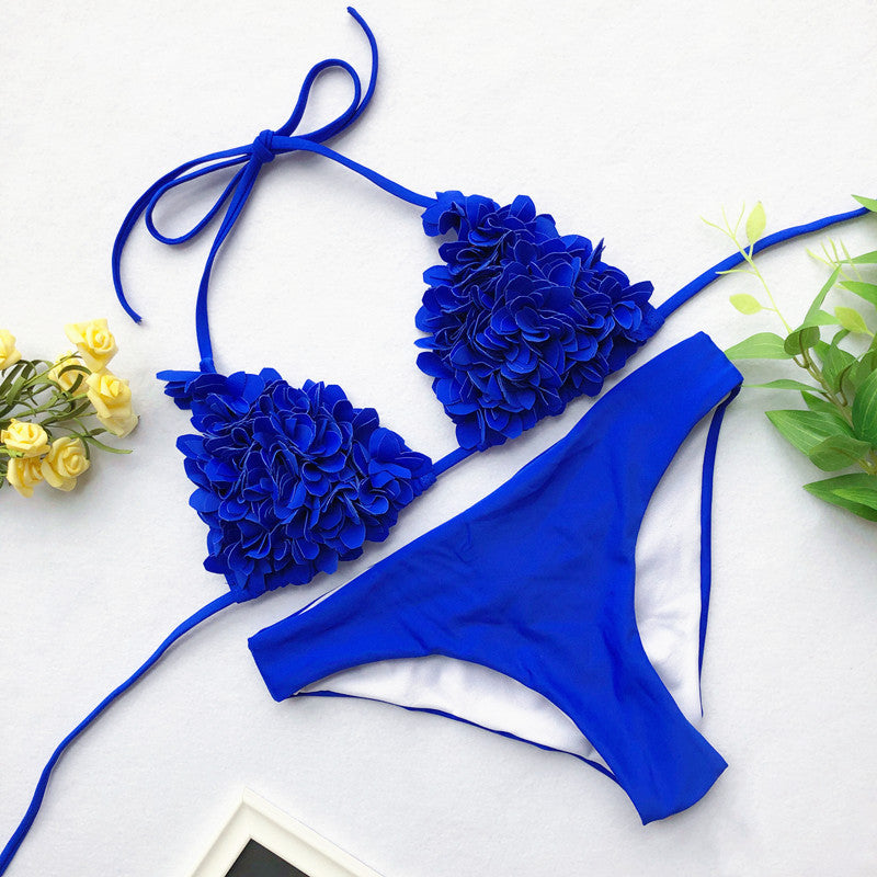 New sewn flower swimwear Europe and America burst triangle bikini