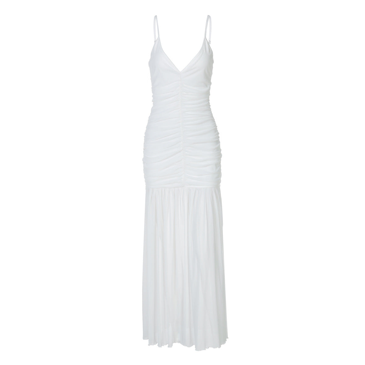 Summer Women Clothing V neck Brace Sexy Mesh Stitching Pleated Slim Fit Dress
