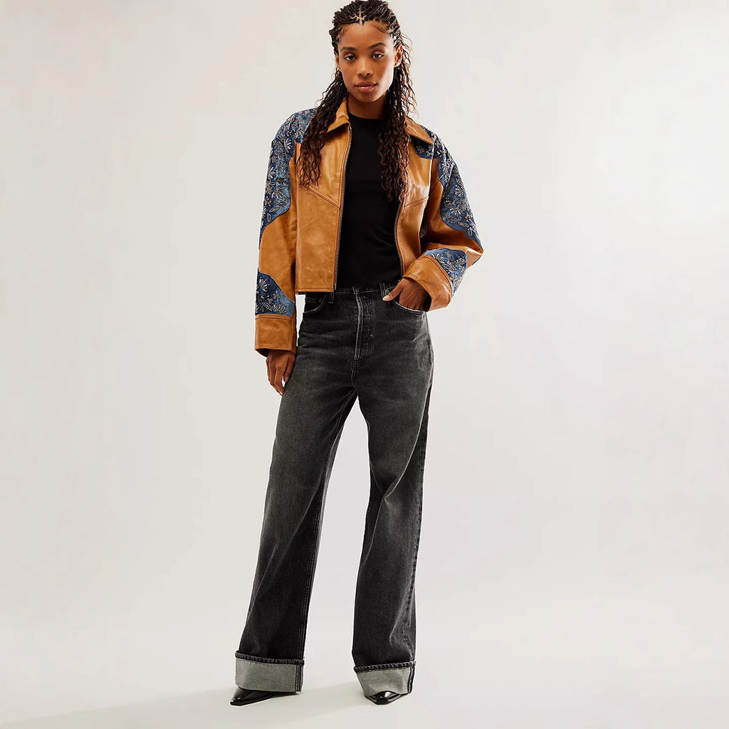 Retro High Waist Slimming Straight Casual Wide Leg Loose Washed Design Jeans