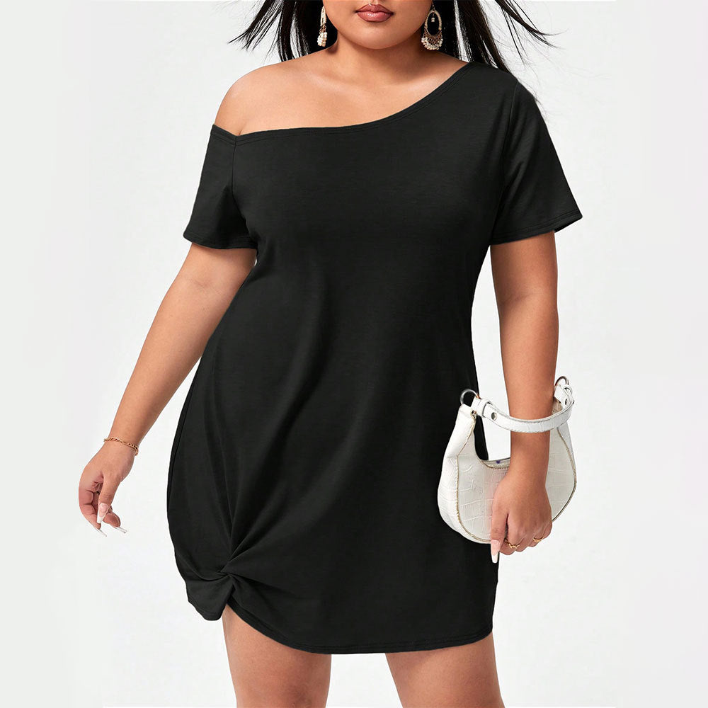 Women Clothing Crew Neck Casual Spring Summer Loose Comfortable off Shoulder Dress